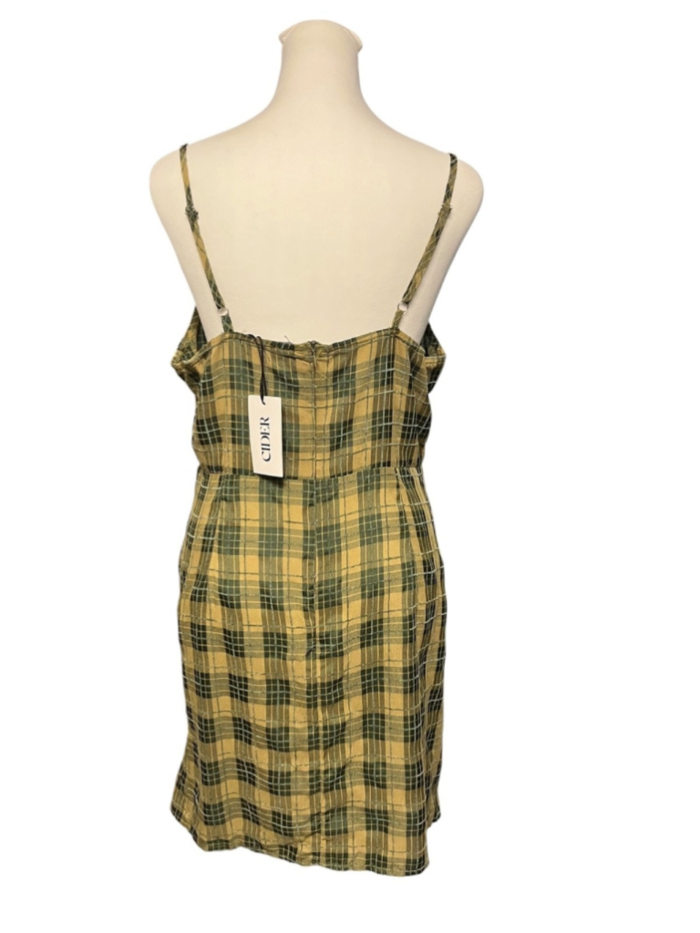 Cider Green Plaid Cown Neck Ruched Mini Dress Size Large NWT - Picture 5 of 7